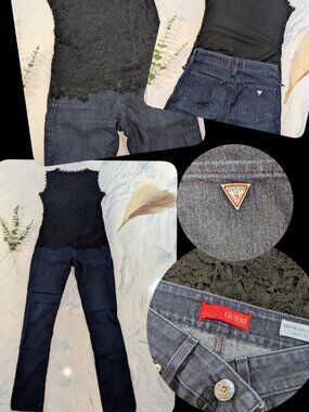 Ensemble Guess : Jeans Skinny Taille Basse 27 + Camisole Dentelle M